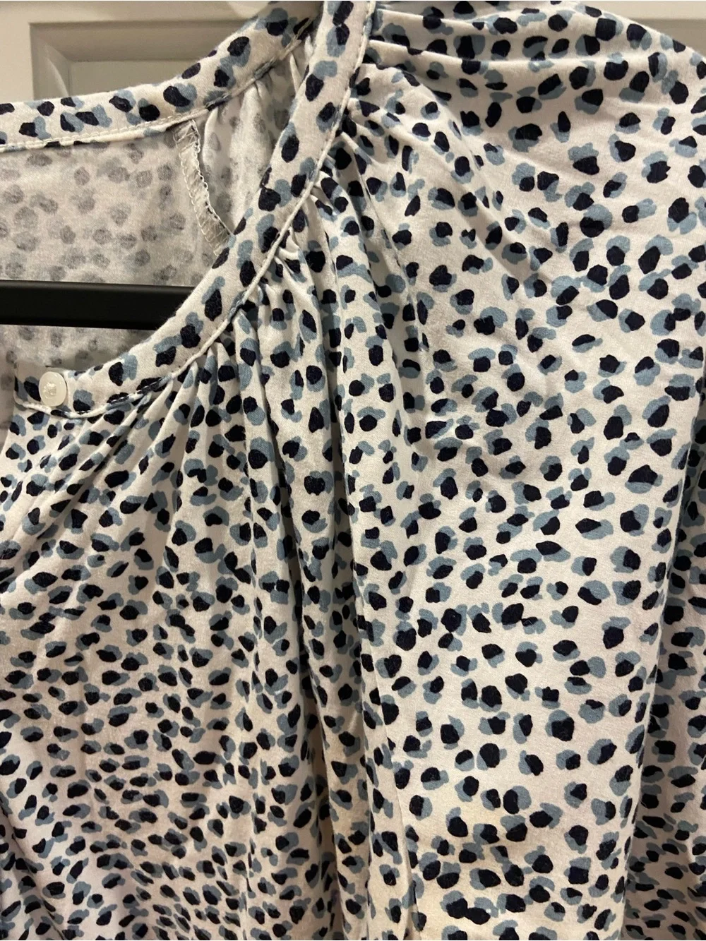 LOFT White Blouse with Navy Dot Print